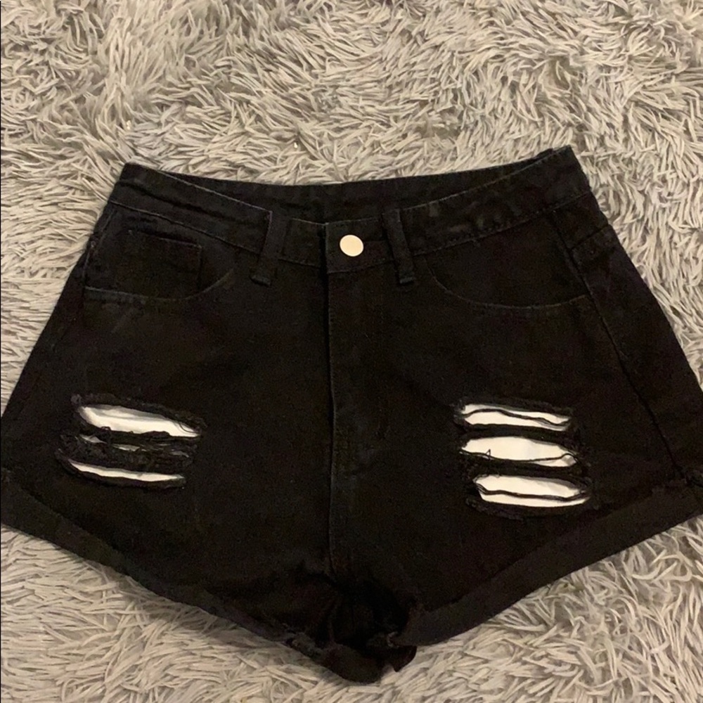 SHEIN black denim ripped shorts